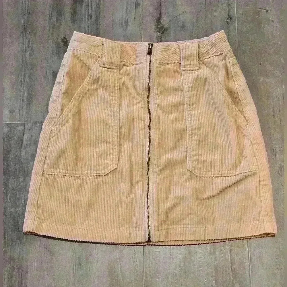 Hollister Tan Ultra High-Rise Corduroy Front Zip Skirt